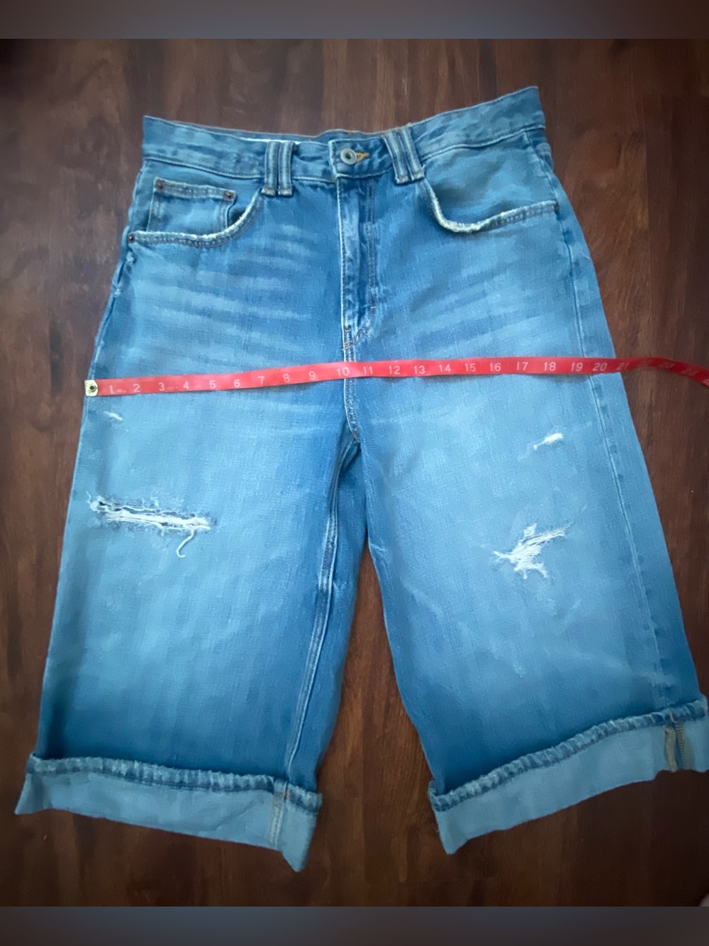ZARA TRF MID RISE RIPPED DENIM JORTS - Picture 13 of 13